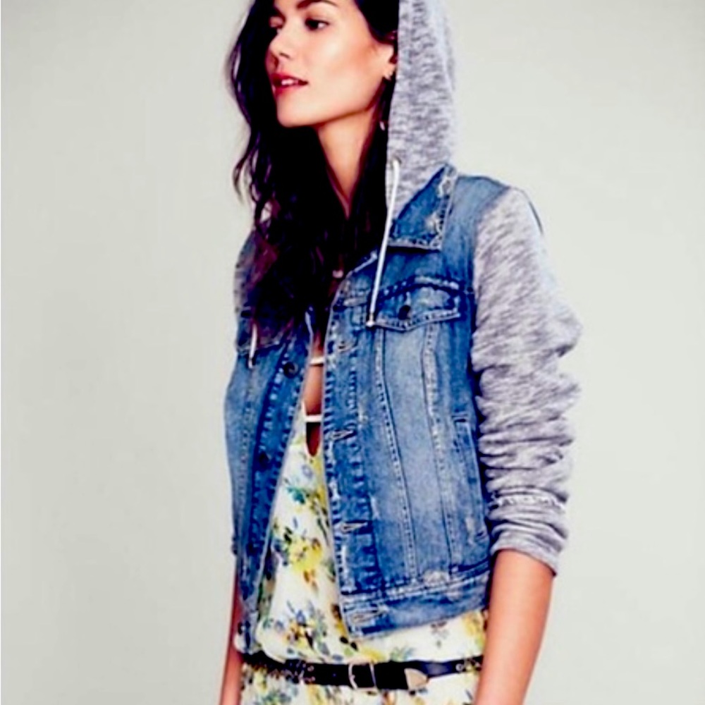 Free People Distressed denim hoodie